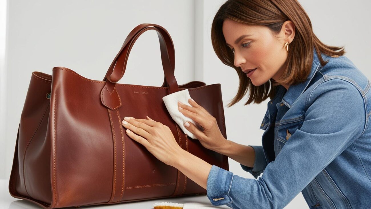 A-woman-cleaning-ladies-tote-croosbody-bag